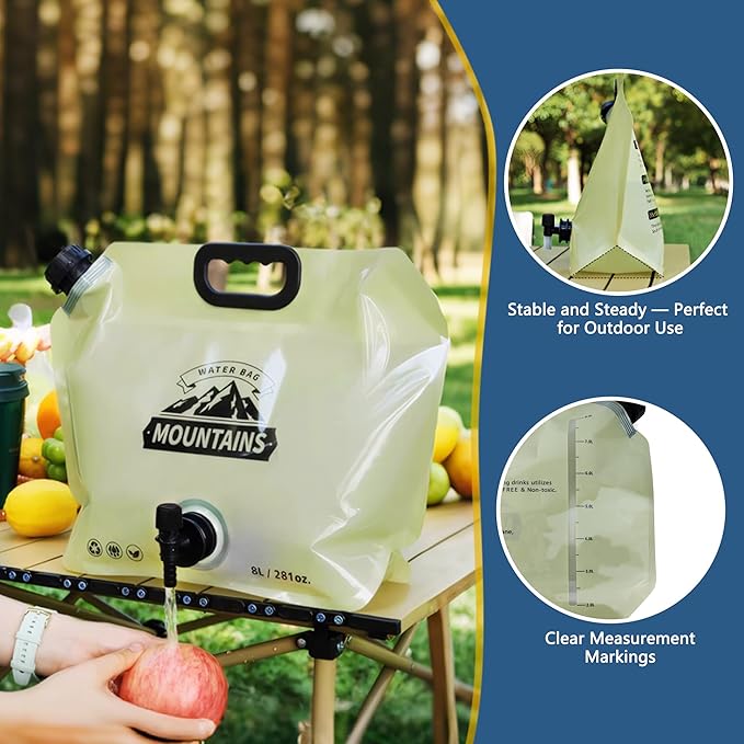 Camping Water Jug 2.1 Gallon Collapsible Water Container Portable Water Bag for Travel Outdoor Hiking BPA Free Lightweight (Beige (2.1Gal), 1)