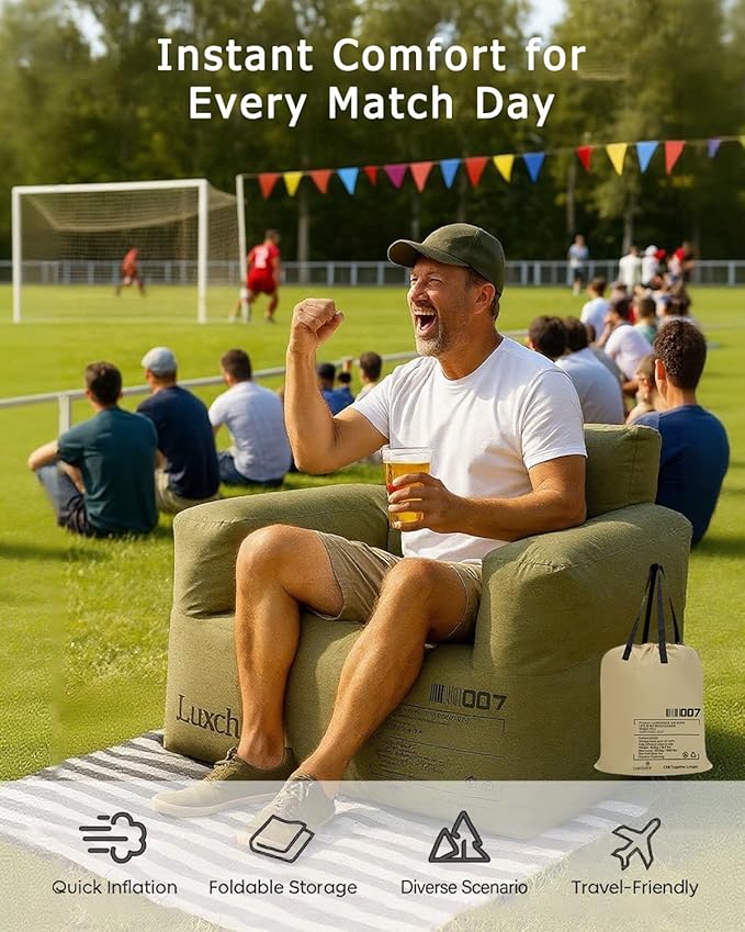 Inflatable Couch with Built-in Pump Durable Blow Up Sofa Chair Portable Camping Couch Waterproof Inflatable Furniture for Outdoor Beach Home Festivals Backyard Party