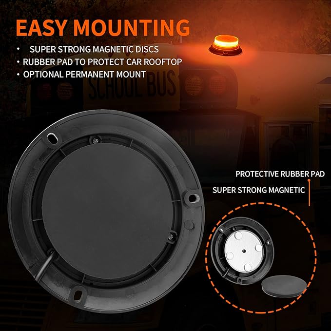 AUXMOTEC Amber Led Emergency Strobe Beacon Lights Bar with Magnetic Mount and 8 Flash Models Yellow Warning Safety Rooftop Signal Lamps Vehicles Forklift Truck Tractor Golf Car Carts (24-LED 12V-24V)