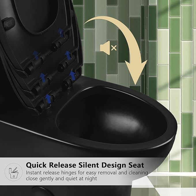 DeerValley DV-1F026B Elongated One Piece Toilet, Dual Flush 1.1/1.6 GPF Toilet with Comfortable Seat Height, Powerful & Quiet Modern Standard Toilet for Bathroom, 12" Rough-In