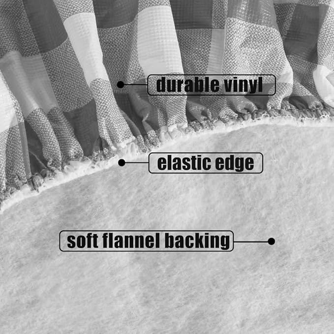 Fitable Round Vinyl Fitted Table Cover - Waterproof Checkered Elastic Edged Tablecloth Flannel Backed Wipeable Table Cloth for Spring/Summer Picnic Party, Silver/White (Fit for 45"-56" Round Tables)