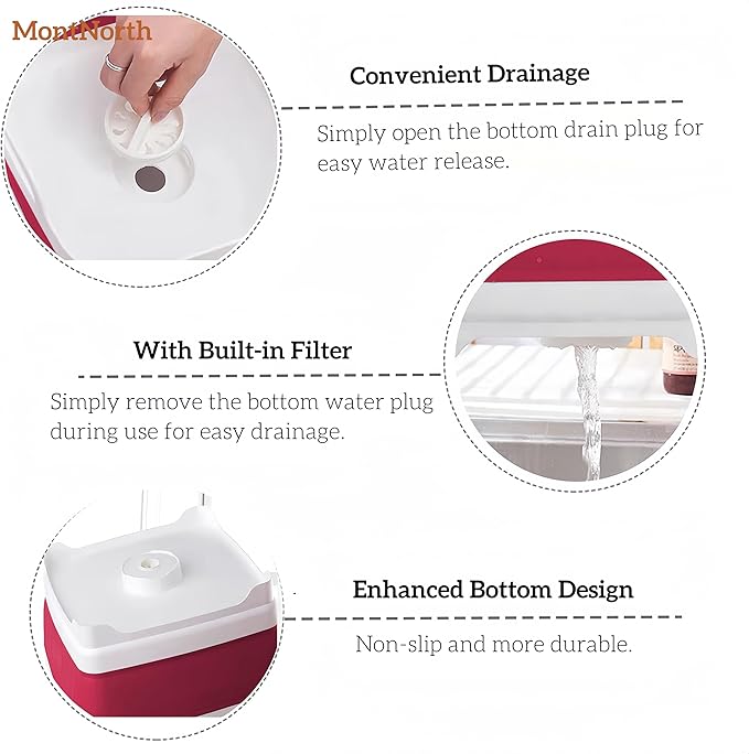 Collapsible Wash Basin 9L, Foldable Dish Tub with Drain Plug, Portable Collapsible Dish Basin, Camping Sink for Washing Dishes, Laundry & Kitchen Use (Viva Magenta)