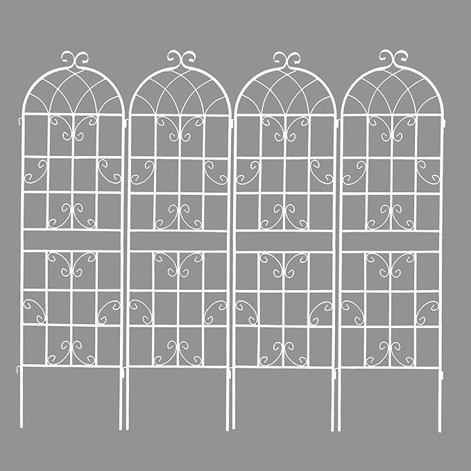 4 Pack Metal Garden Trellis 71" Fence Rustproof Garden Trellis for Climbing Plants Support Roses Flower Outdoor Lawn, Cream White