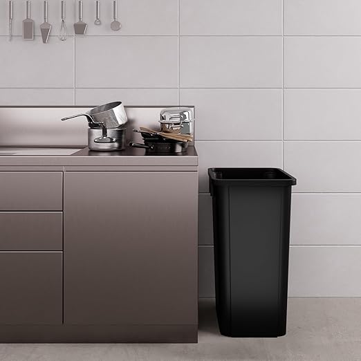 23 Gallon Black Square Commercial Trash Garbage Can | Outdoor Office Restaurant School Kitchen