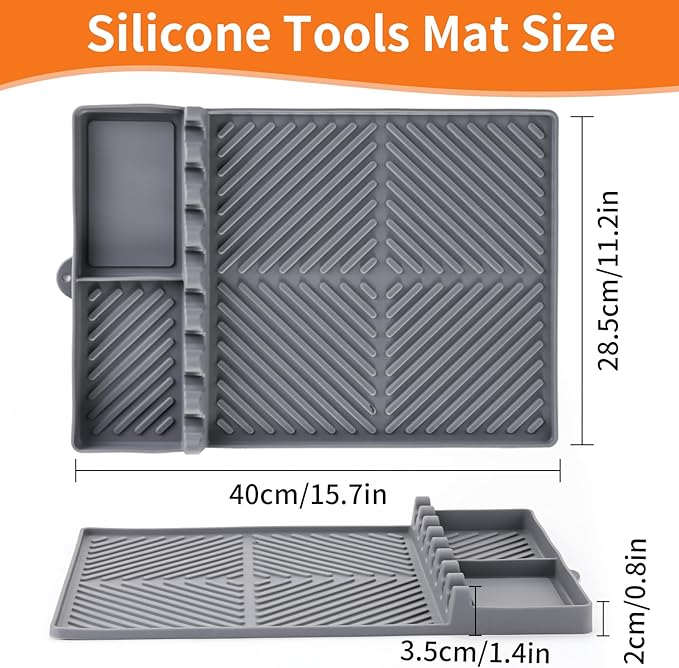 Griddle Mat Barbeque Grill Accessories Tools for Blackstone, Side Shelf Mat Grill Pad for Outdoor Grill Kitchen Counter Spatula Silicone Mat with Drip Pad for Kitchen, Cooking, Countertop (Grey)