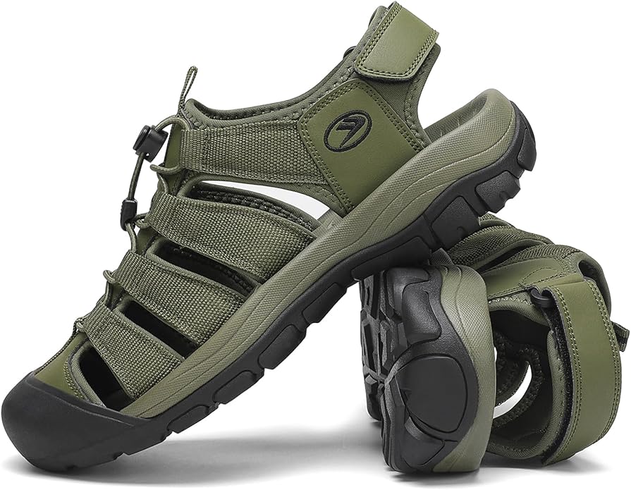 FLARUT Men's Athletic Sandals - Closed Toe Sport Hiking & Outdoor Walking Water Sandals with Anti-Slip Cushioning and Breathable Mesh