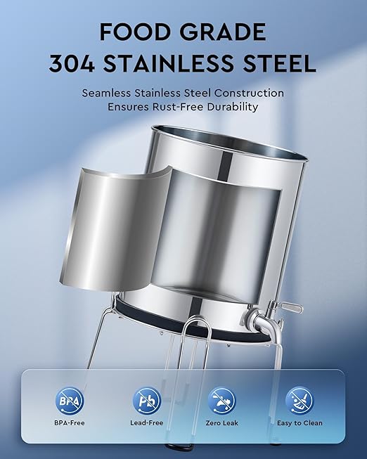 CO-Z Gravity Fed Water Filter System, Stainless Steel Gravity Water Purifier with 2 Carbon Filters, 2.25 Gal Countertop Water Filtration System, Chamber Stand & Water Spigot, NSF/ANSI 42 Certification