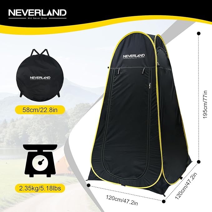 NEVERLAND Pop Up Privacy Shower Tent - Portable Changing Shower Tent, Dressing Room, Bathroom, Outdoor Rain Shelter for Camping, Hiking, Beach