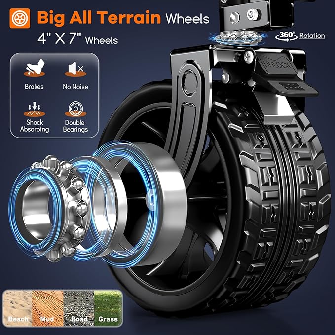 38"L Collapsible Wagon Cart Foldable, 460LB Weight Capacity 220L Heavy Duty Folding Beach Wagons with Big All-Terrain Wheels, Utility Carts for Groceries, Shopping, Camping, Sports - Black