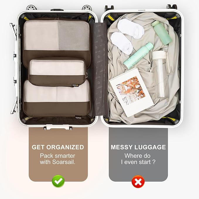 5 Set Compression Packing Cubes for Travel, Space Saving Luggage Organizer Bags (Charcoal Gray)