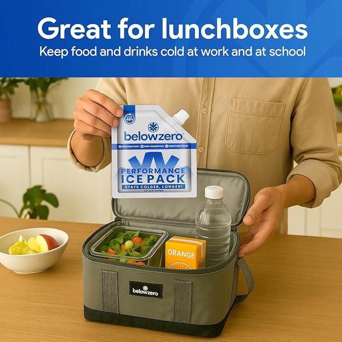 Below Zero Reusable Ice Packs for Coolers – Long Lasting Cooler Ice Pack Blocks, Leak-Proof Freezer Packs for Camping, Lunch Boxes & Travel