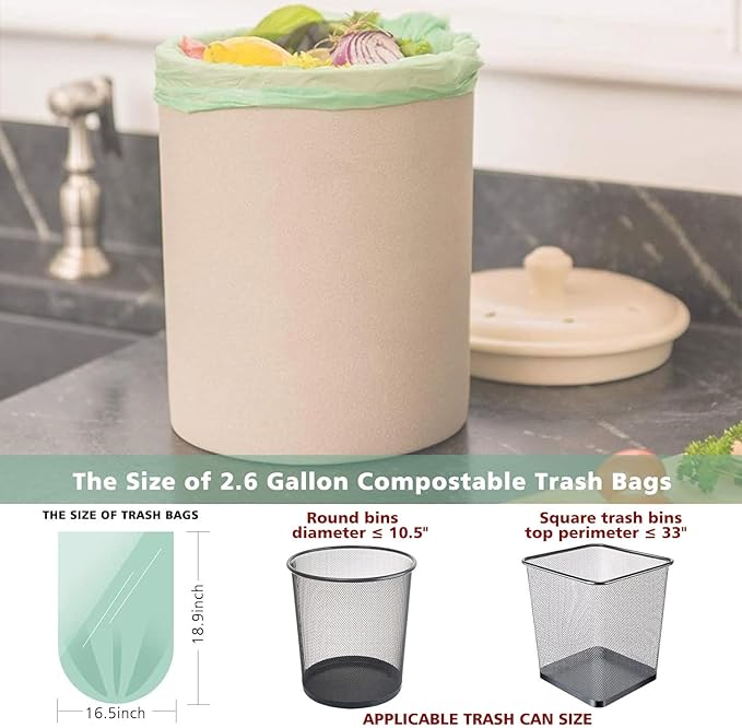 AYOTEE Small Trash Bags 2.6 Gallon Compostable Trash Bags Bathroom Wastebasket Can Liners, 125 Count Mini Compost Bags for Kitchen Bathroom Office Fit 10 Liter, Green