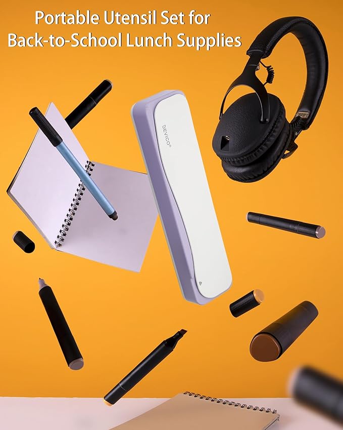 DEVICO Travel Utensils, Portable 18/8 Stainless Steel Silverware Flatware Set, Include Fork Spoon Chopsticks with Case (Purple)