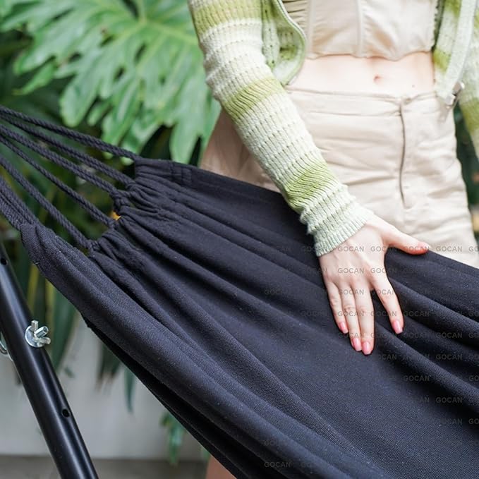 Double Hammock 2 Person Extra Large 330X150cm Load Capacity 600Pound Canvas Cotton Hammock for Patio Porch Garden Backyard Lounging Outdoor and Indoor XXL(Black)