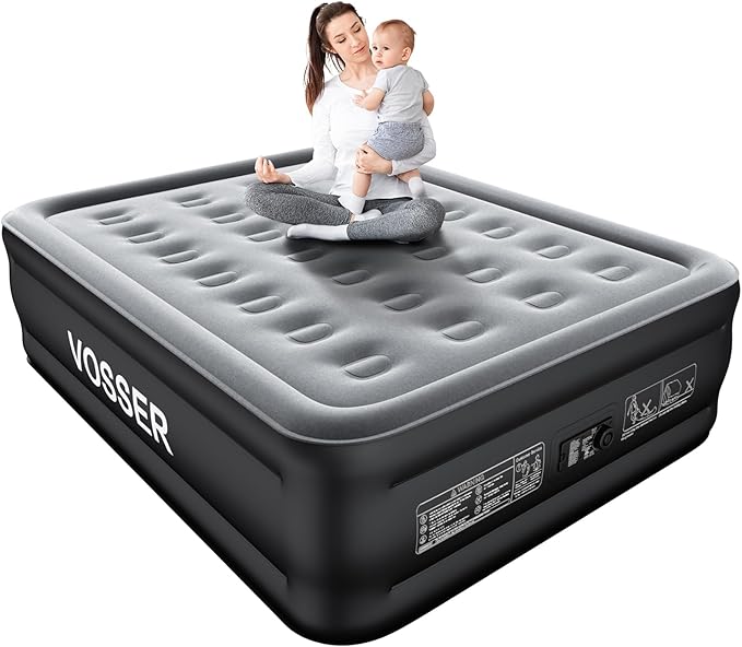 Air Mattress Full with Built in Pump,18’’Raised Blow Up Mattress,Self Inflatable Mattress in 3 Mins,Portable Air Bed for Home,Floor&Travel,Full Size Air Mattress for Adults 660LB Max,Black