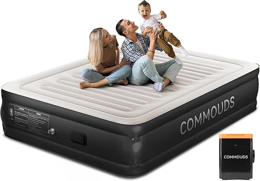 COMMOUDS Queen Air Mattress with 2000mAh Battery Powered Pump, 18" Raised Inflatable Mattress, Portable Blow up Mattress, Air Bed for Camping, Home and Guest