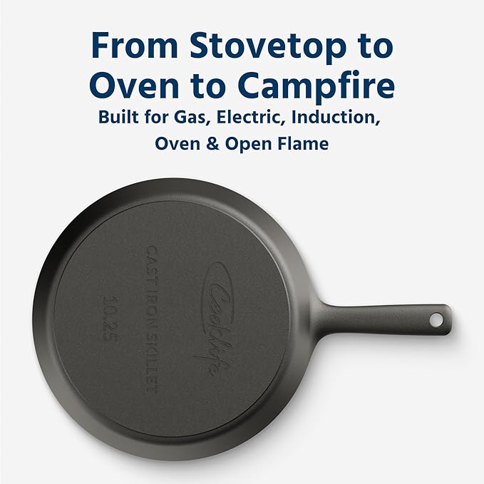 COOKLIFE 10 Inch Lightweight Pre-Seasoned Cast Iron Skillets with Stainless Steel Lid and Handle Cover - Smooth Polished Surface, Easy to Clean Cast Iron Pan Use in the Oven, on the Stove or Grill
