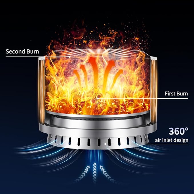 22 inch Smokeless Fire Pit with Waterproof Cover, Stainless Steel Outdoor Smokeless Firepit, Wood Burning Fire Pits for Camping, Bonfire,Low Smoke Firepit for Outside[Slivery]