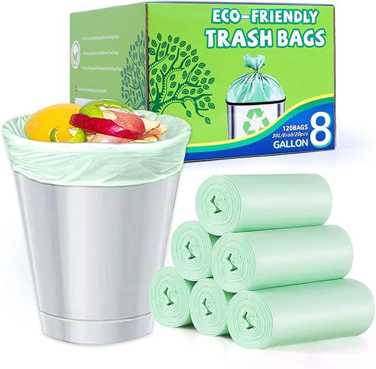 8 Gallon Trash Bags Medium Garbage Bags, Extra Strong Trash-Can-Liner for Bathroom Kitchen Office (120 Counts, 30 Liter, Green)