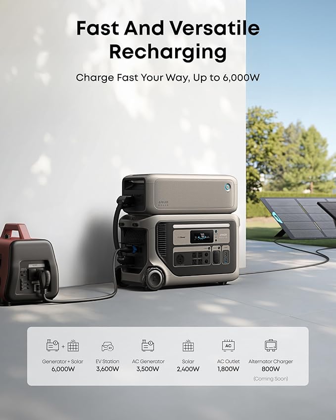 Anker SOLIX F3000 Portable Power Station and 400W Solar Panel, 3,072Wh, 6,000W Recharging, Solar Generator for Home Use, Expandable to 24kWh, For Outages, Camping, RVs, and Emergencies