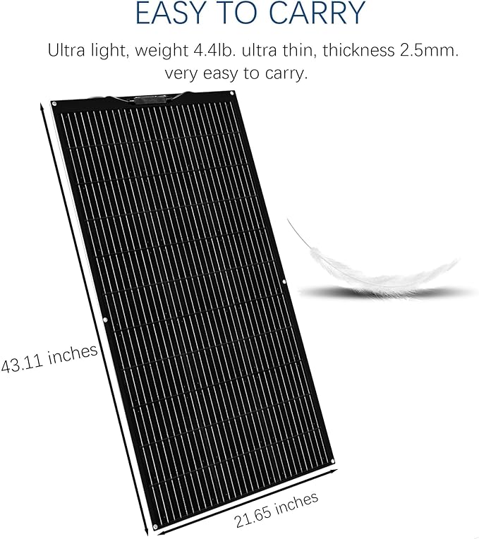 Flexible Solar Panel 100W 105W 12V Monocrystalline 250° Curvature Fiberglass High Efficiency Lightweight for RVs Boat Cabin (Black)