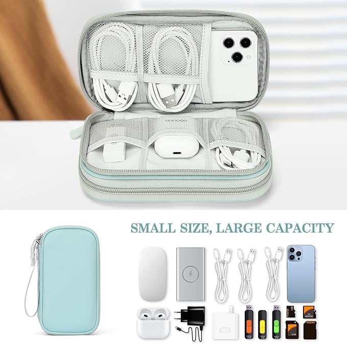 FYY Electronic Organizer, Travel Cable Organizer Bag Pouch Electronic Accessories Carry Case Portable Waterproof Double Layers All-in-One Storage Bag for Cable, Charger, Phone, Earphone, Mint Green