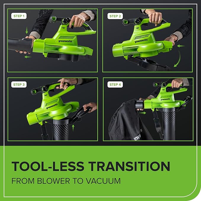 Greenworks 40V (230 MPH / 505 CFM) Cordless Brushless Leaf Blower/Vacuum with Bag, High Power, Lightweight & Quiet for Yard Debris Cleanup, Includes 5.0Ah Battery & Charger