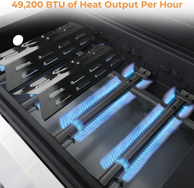 4 Burner Propane Grill with Built-in Thermometer, Durable Lid, Wheels, Foldable Side Tables, Stainless Steel Grilling Pan, 49,200 BTU Gas Grill for Patio, Garden Barbecues