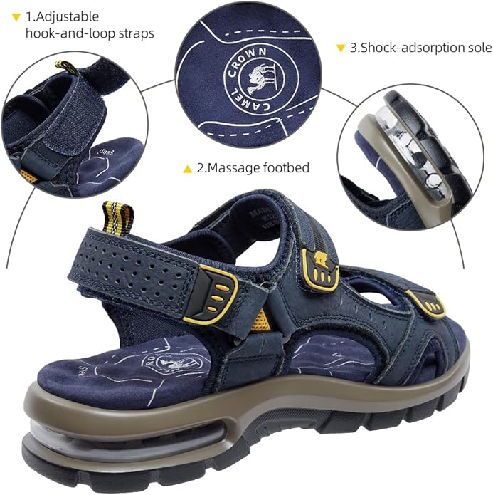 CAMEL CROWN Men's Leather Sandals for Hiking Walking Beach Treads Water Athletic Outdoor with Premium Air Cushion | Waterproof