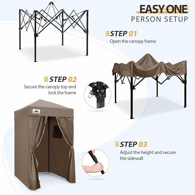 EAGLE PEAK EAGLE PEAK Flex Ultra Compact Pop-up Canopy, Sun Shelter, Changing Room, Portable Privacy Canopy Cabana, 4x4ft Canopy Tent, for Pool, Fashion Photoshoots, or Camping Brown