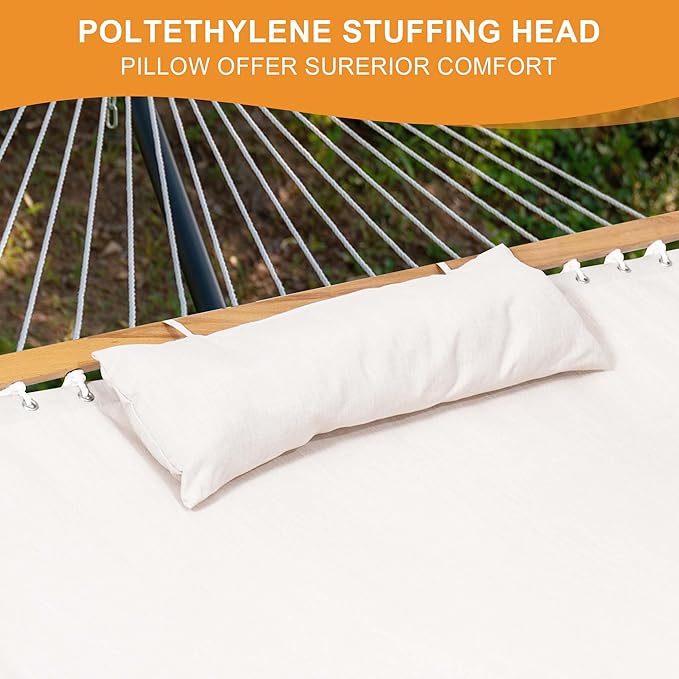 Lazy Daze 12 FT Sunbrella Fabric Hammock not Fading with Spreader Bars and Free Pillow Fits for Two Persons, All Weather and Fade Resistant for Patio Yard, 450 lbs Weight Capacity,Cast Pumice