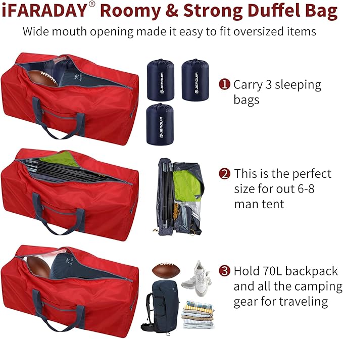 Foldable Duffle Bag for Travel - 75L Large Spare Travel Duffel Bag Lightweight with Trolley Sleeve - Red