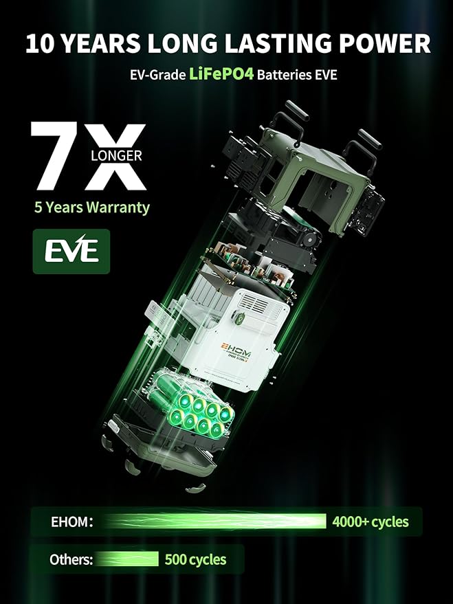 EHOM Portable Power Station, EP600-2 512Wh LiFePO4 EVE Battery Solar Generator Home Backup 120V AC/5521/USB/Car/Wireless, 600W (Peak 1200W) Power Supply as Emergency Generator for Home Outdoor Camping