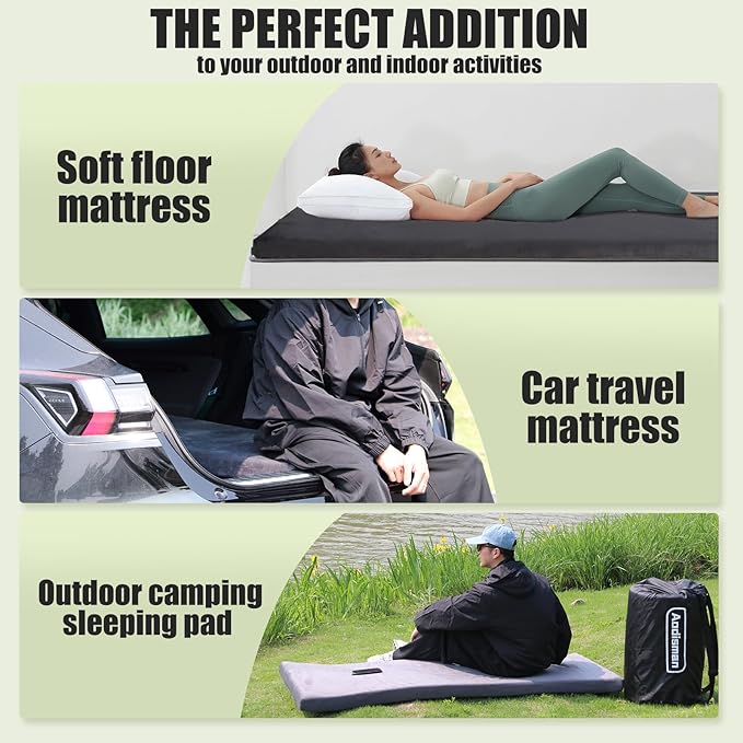 Sleeping Pad,3-inch Thick Memory Foam Camping Mattress,Portable Roll-Up Mat for Car/Tent/Floor/Cot/Travel,Comfortable Pad for Guests Sleepover