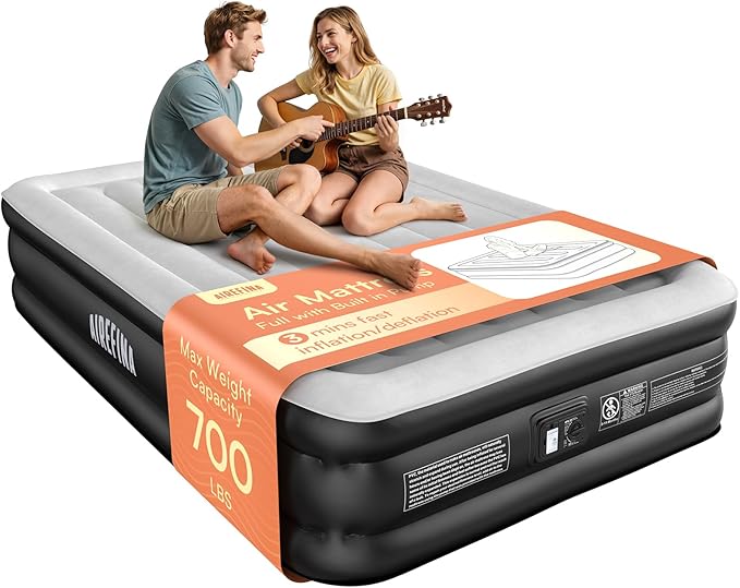 Airefina Air Mattress Full with Built in Pump, Upgraded 18'' Blow Up Mattress, Comfortable Inflatable Mattress for Home Guest Colchones Inflables Temporary Air Bed Full Size with Carry Bag 700 lbs Max