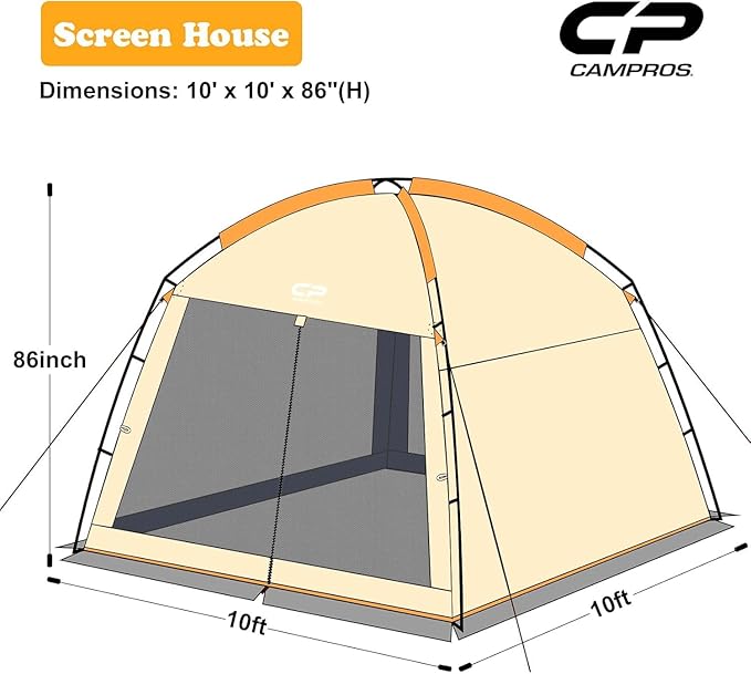 CAMPROS CP Screen House Room with 1 Side Wind/Sun Panel Canopy Tent Camping Tent Screen Shelter Gazebos for Patios Outdoor Camping Activities, 10'X10'X86in(H) - Beige