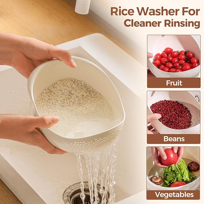 ComSaf Rice Container Set of 2(9.5L/321OZ), Large Airtight Food Storage Containers with Lid and Rice Washer, Plastic Canisters Sets for The Kitchen, Pantry Organizers for Flour, Cereal and Cooking