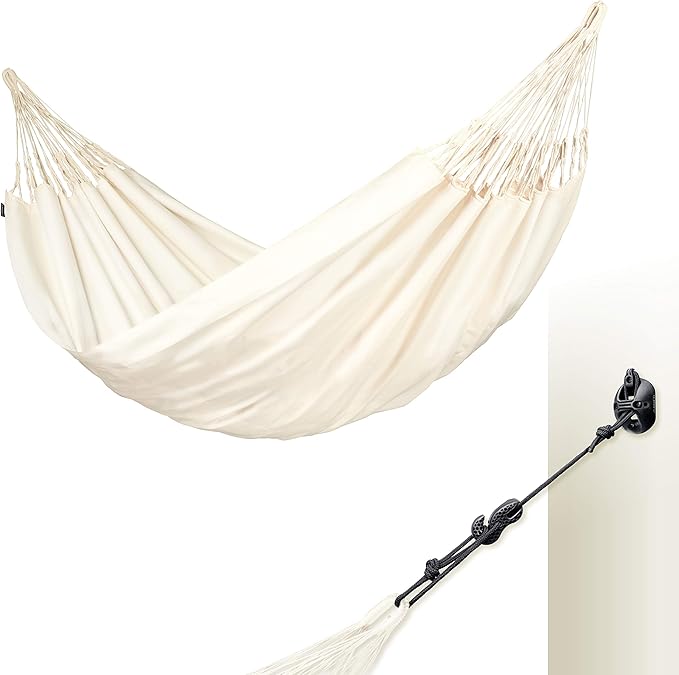 La Siesta® XL King Brisa Classic Hammock & CasaMount, Walls Ceilings Beams Suspension Kit - Indoor Outdoor Hammock Swing, Weather Resistant, Vanilla