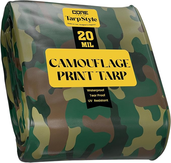 Core Tarps Extreme Heavy Duty 20 Mil Tarp Cover, Waterproof, UV Resistant, Rip and Tear Proof, Poly Tarpaulin with Reinforced Edges for Roof, Camping, Patio, Pool, Boat (Camouflage/Green 100′ X 100′)