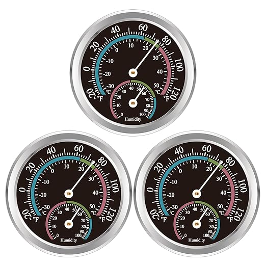 Indoor Thermometer Hygrometer Mini Analog 2 in 1 Temperature Humidity Outdoor Monitor Gauge for Home, Offices, Wall, Display Mechanical (3 Pack)