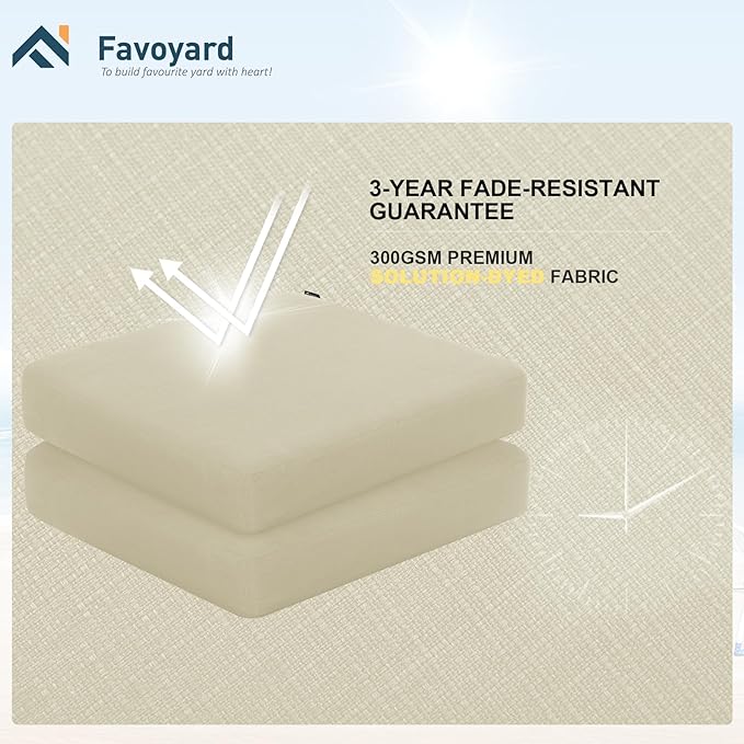 Favoyard Outdoor Chair Cushion 22 x 22 x 3 Inch Rainproof & 3-Year Fade Resistant Patio Furniture Cushions with Removable Cover and Adjustable Ties for Garden Sofa Couch Pads Set of 2, Beige