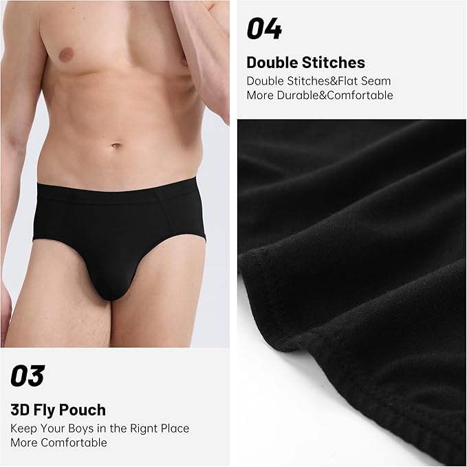 BAMBOO COOL Men's Underwear Briefs Fabric Covered Waistband Underwear Breathable Briefs with 3D Pouch Tagless Panties for Men