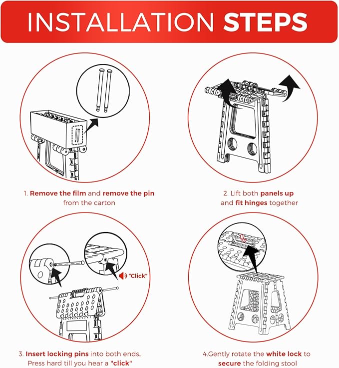 ACKO Folding Step Stool Foldable 17.5 Inch 400 lbs Capacity, Plastic Stools for Adults and Kids, Collapsible Stools for Kitchen, Stepping Stool with Handle (White)