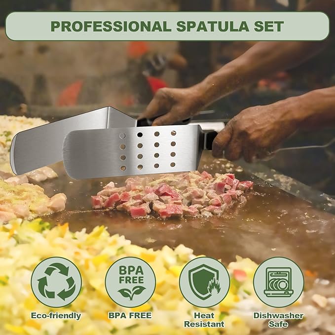 6pcs Griddle Accessories Kit, Heavy Duty Stainless Steel Griddle Tools Spatulas Set for Blackstone - Commercial Grade Flat Top Grill Accessories - Great for Outdoor BBQ