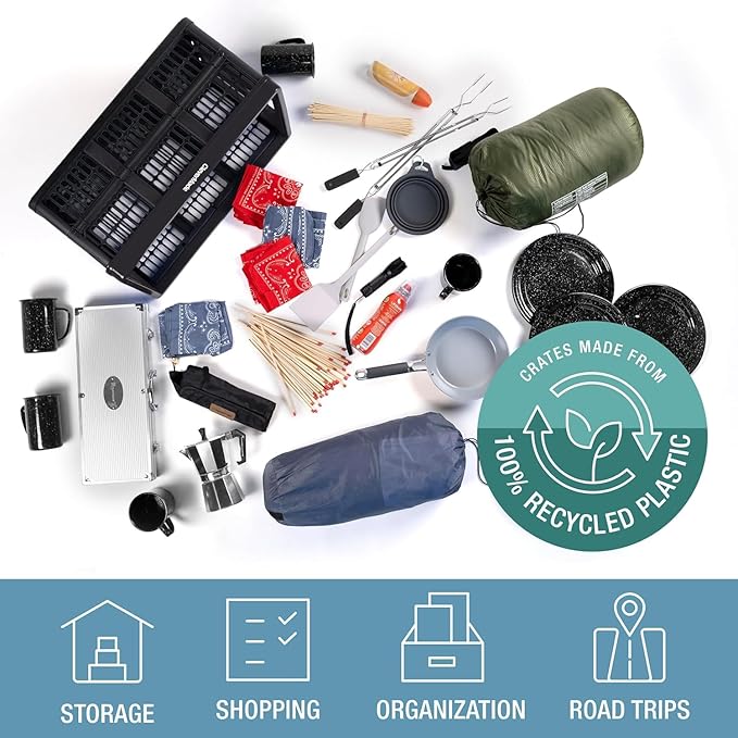 CleverMade Collapsible Utility Crates-Obsidian 3pck 45L / 11 Gal holds 66 lbs - Stackable Containers Heavy Duty Capacity Crates Space-Saving Baskets