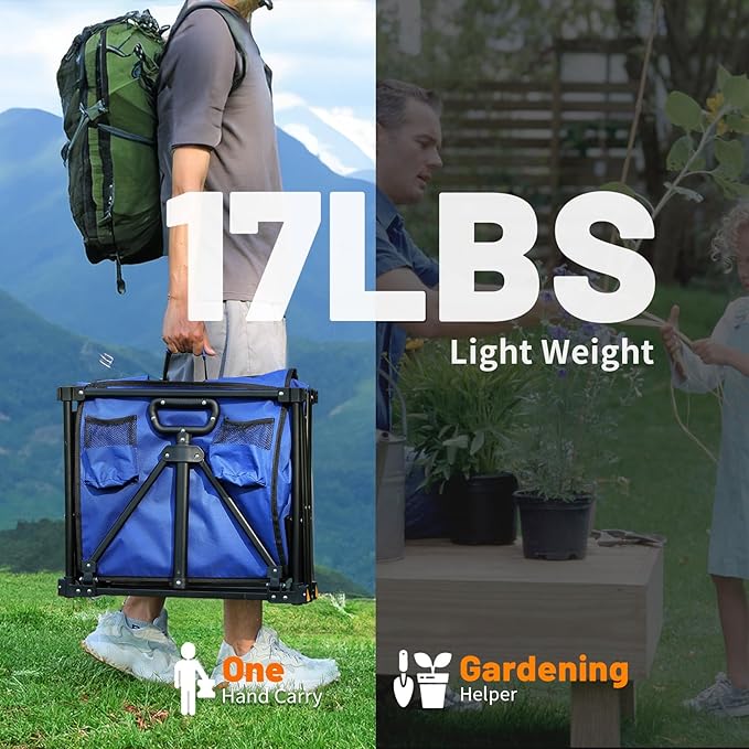 EchoSmile Heavy Duty 350 Lbs Capacity Collapsible Wagon, Outdoor Folding Camping Wagons, Grocery Portable Utility Cart, Adjustable Rolling Carts, All Terrain Sports Wagon with Big Wheels (Dark-Bule)