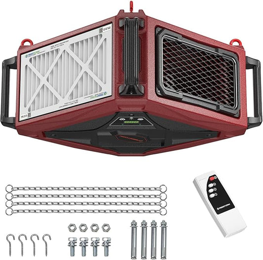 Abestorm 1080 CFM Intake Air Filtration System, 270 Degree Workshop Dust Collector with Remote Control, Ceiling Mounted for Woodworking Shops and Garage, 2-speed Adjustment, DecDust 1080