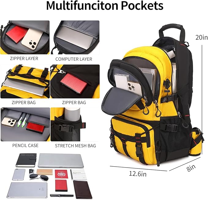 Nerlion 40L Hiking Backpack Travel Backpack for Men Women Camping Waterproof Outdoor Hiking Daypack Lightweight Backpack (Yellow)