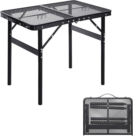 Grill Table Small Folding Table 2FT Foldable Camping Table Picnic Portable Mesh 2 Height Adjustable Outdoor Beach BBQ Black 23.6×15.7× 9.4/20.4inch