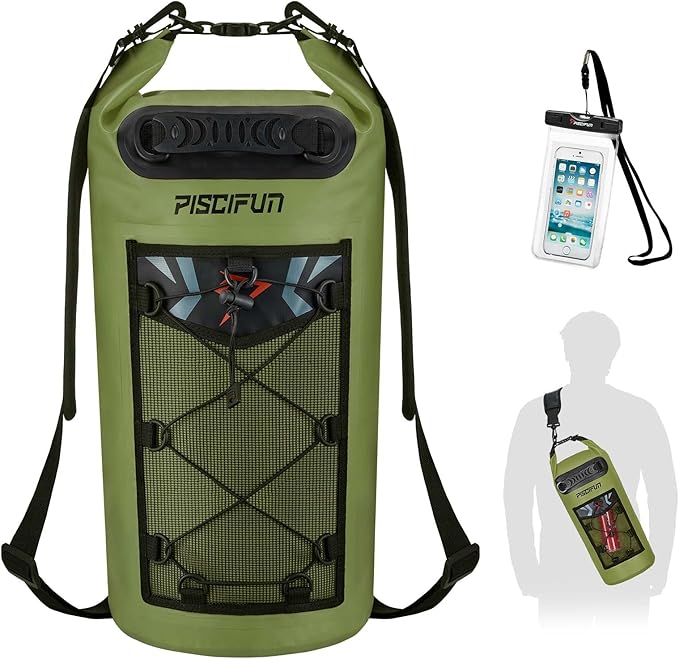 Piscifun Dry Bag, Waterproof Floating Backpack 5L/10L/20L/30L/40L with Waterproof Phone Case for Boating, Kayaking, Fishing